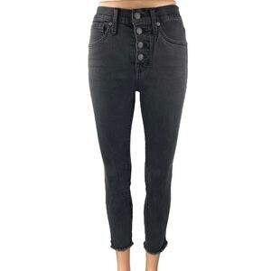 Madewell Women's Black High Rise Skinny Frayed Raw Hem Crop Denim Jeans Pants 25